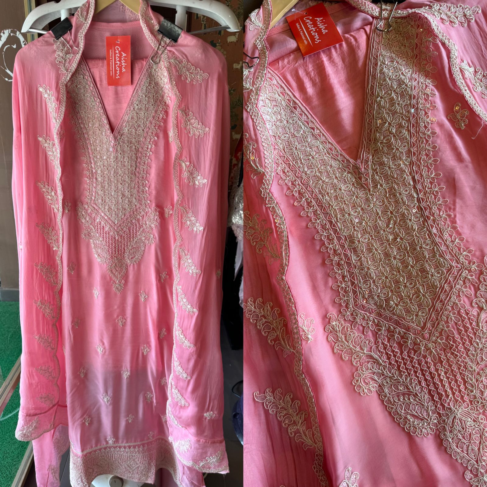 Soft organza Unstitched Suits with dori work on the full suit