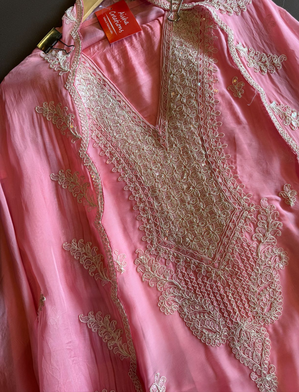 Soft organza Unstitched Suits with dori work on the full suit