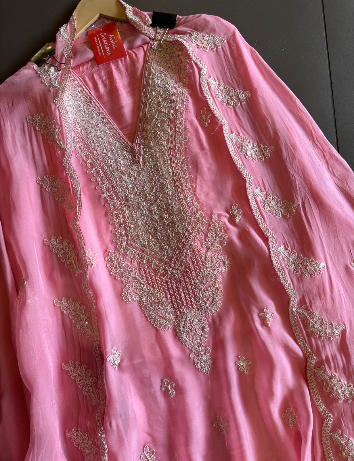 Soft organza Unstitched Suits with dori work on the full suit