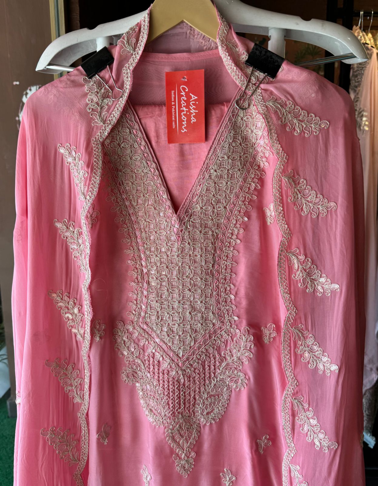 Soft organza Unstitched Suits with dori work on the full suit