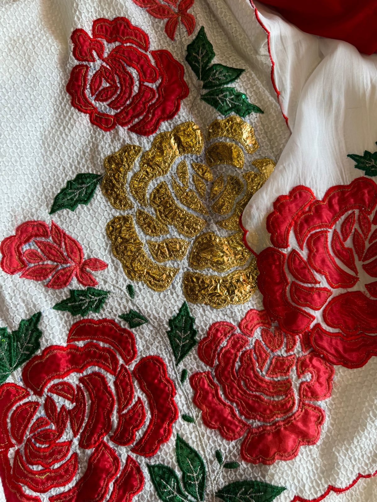 Pure self embroidered white checks cotton shirt front back fabric (Full in size)