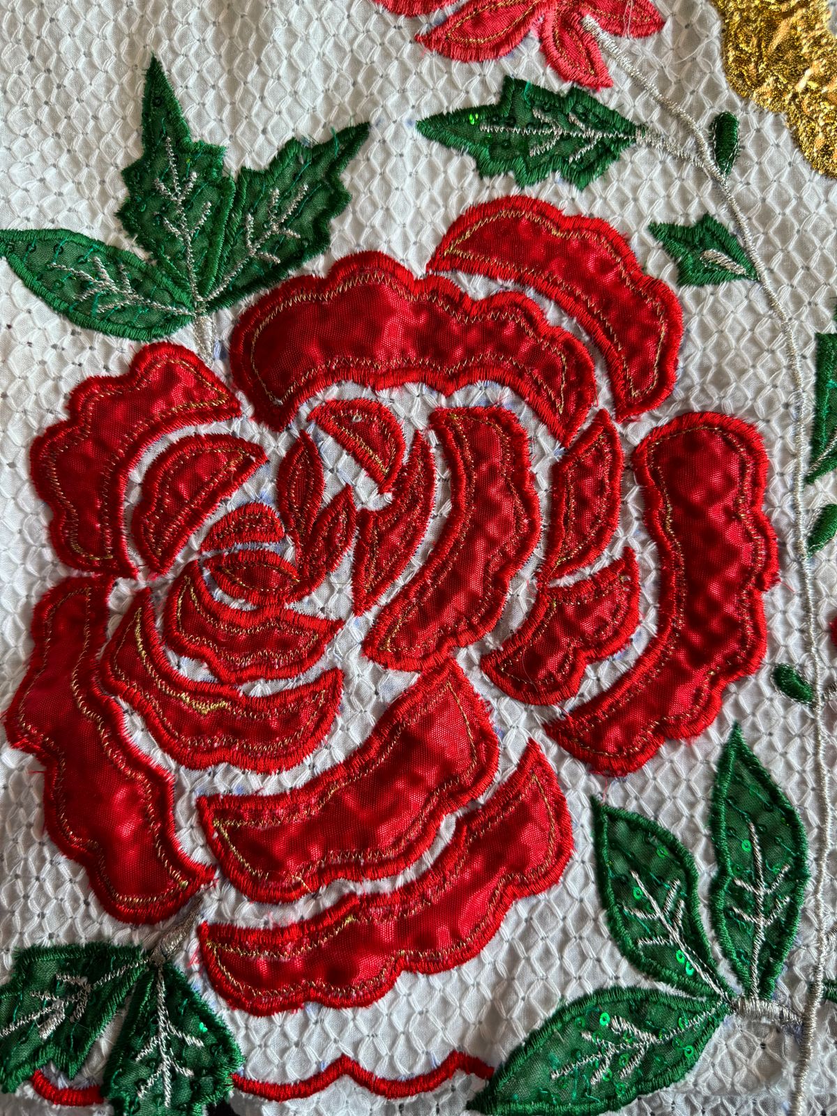 Pure self embroidered white checks cotton shirt front back fabric (Full in size)