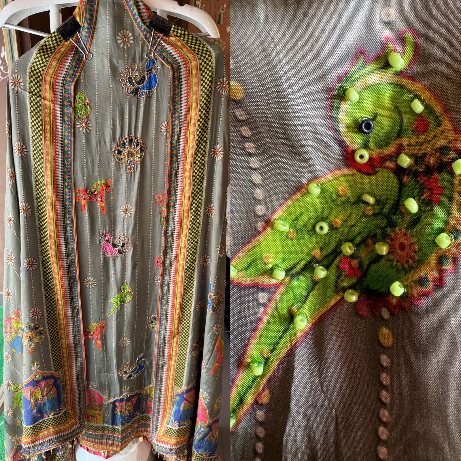 Unstitched Silk crepe shirt , Beautiful concept with Digital printing done