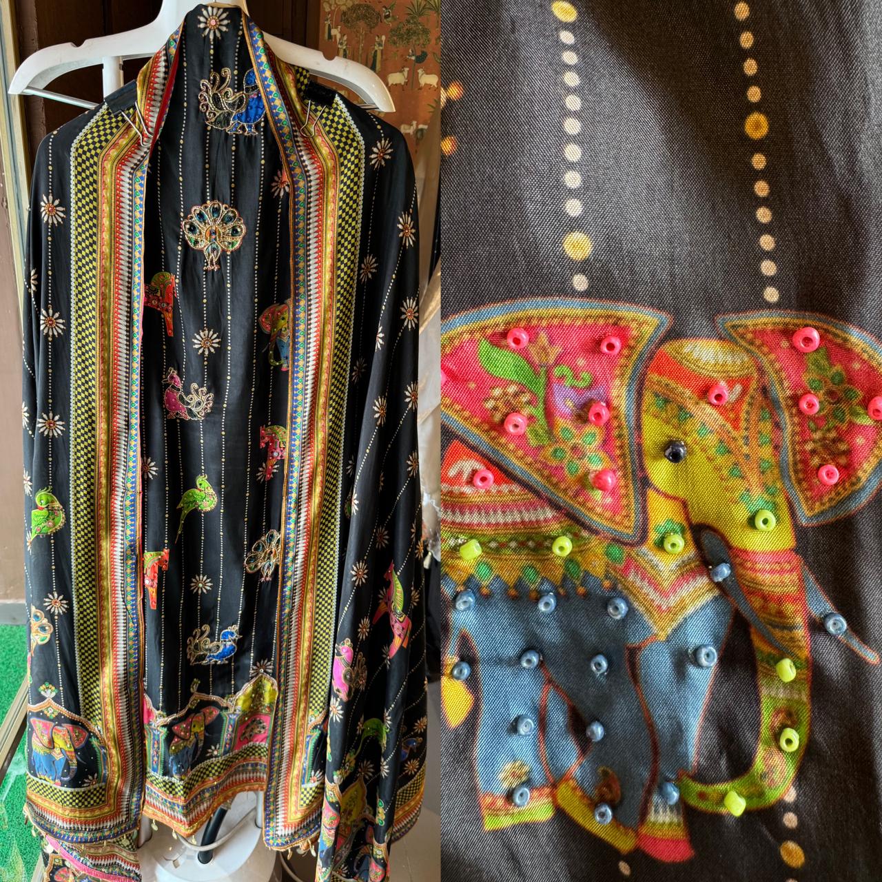 Unstitched Silk crepe shirt , Beautiful concept with Digital printing done