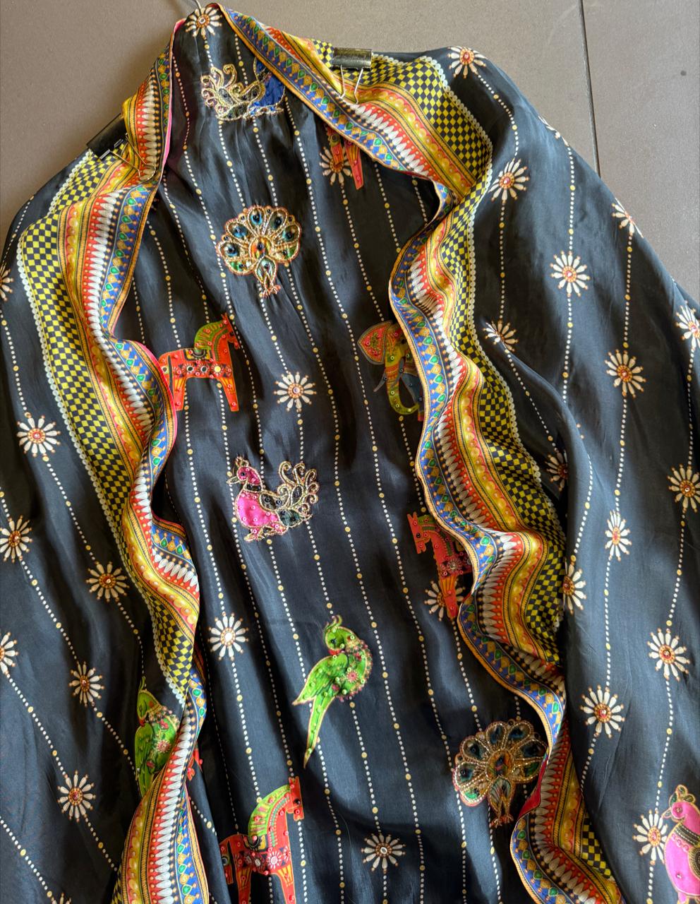 Unstitched Silk crepe shirt , Beautiful concept with Digital printing done