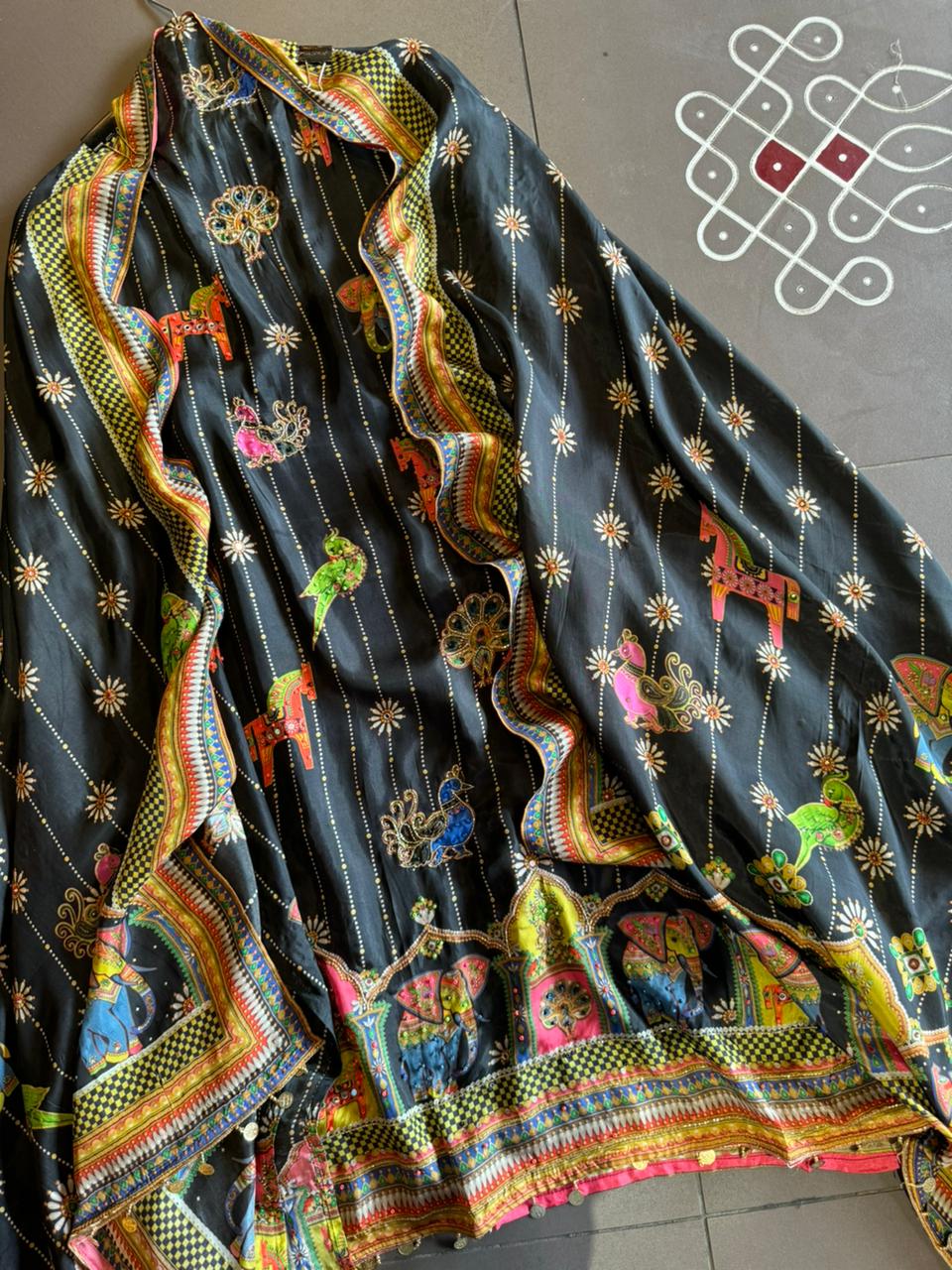 Unstitched Silk crepe shirt , Beautiful concept with Digital printing done