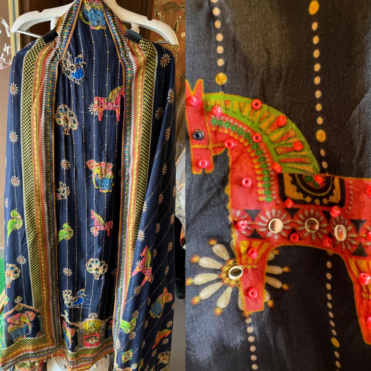 Unstitched Silk crepe shirt , Beautiful concept with Digital printing done