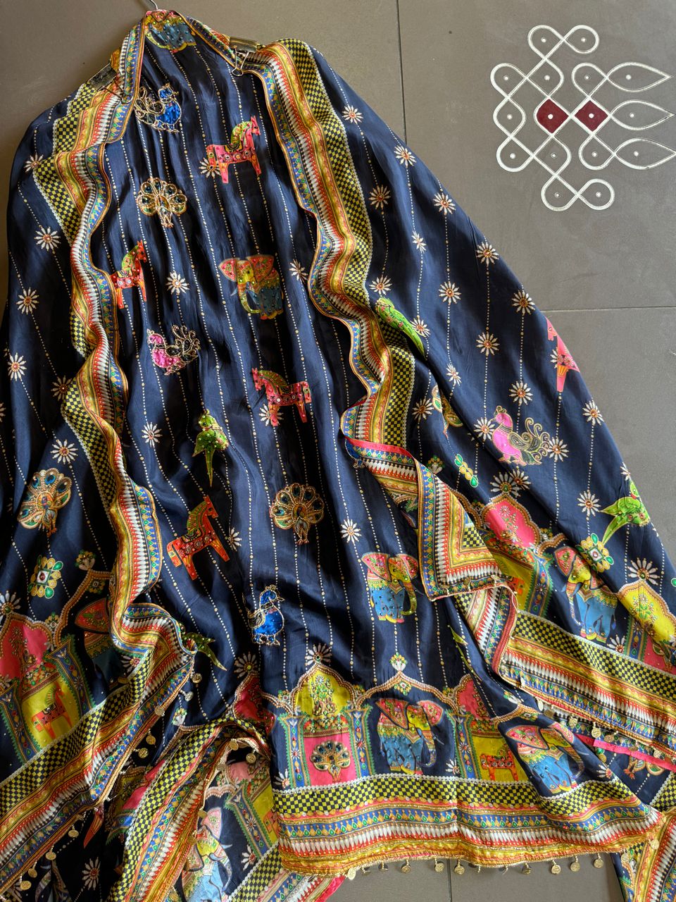 Unstitched Silk crepe shirt , Beautiful concept with Digital printing done