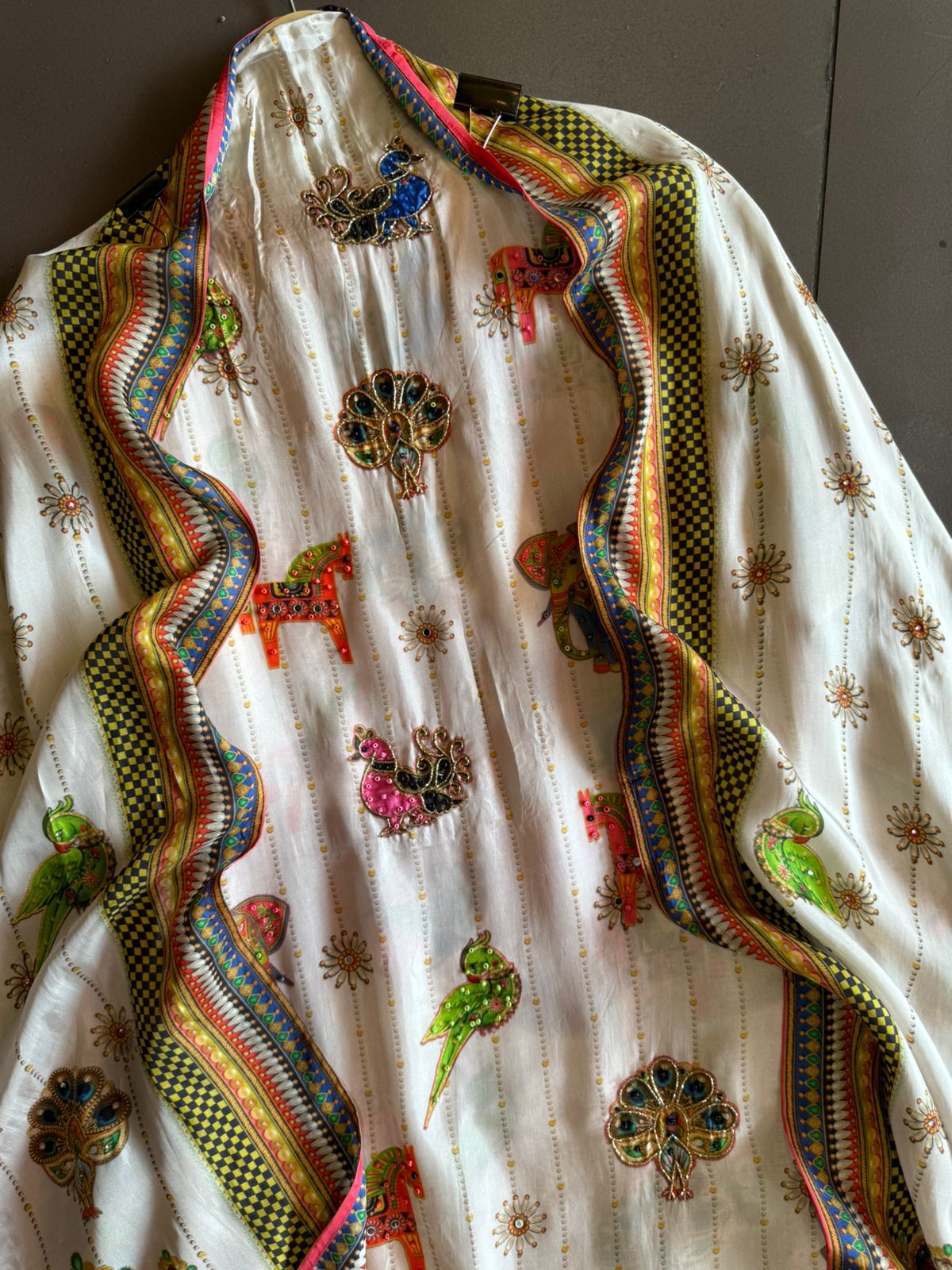 Unstitched Silk crepe shirt , Beautiful concept with Digital printing done