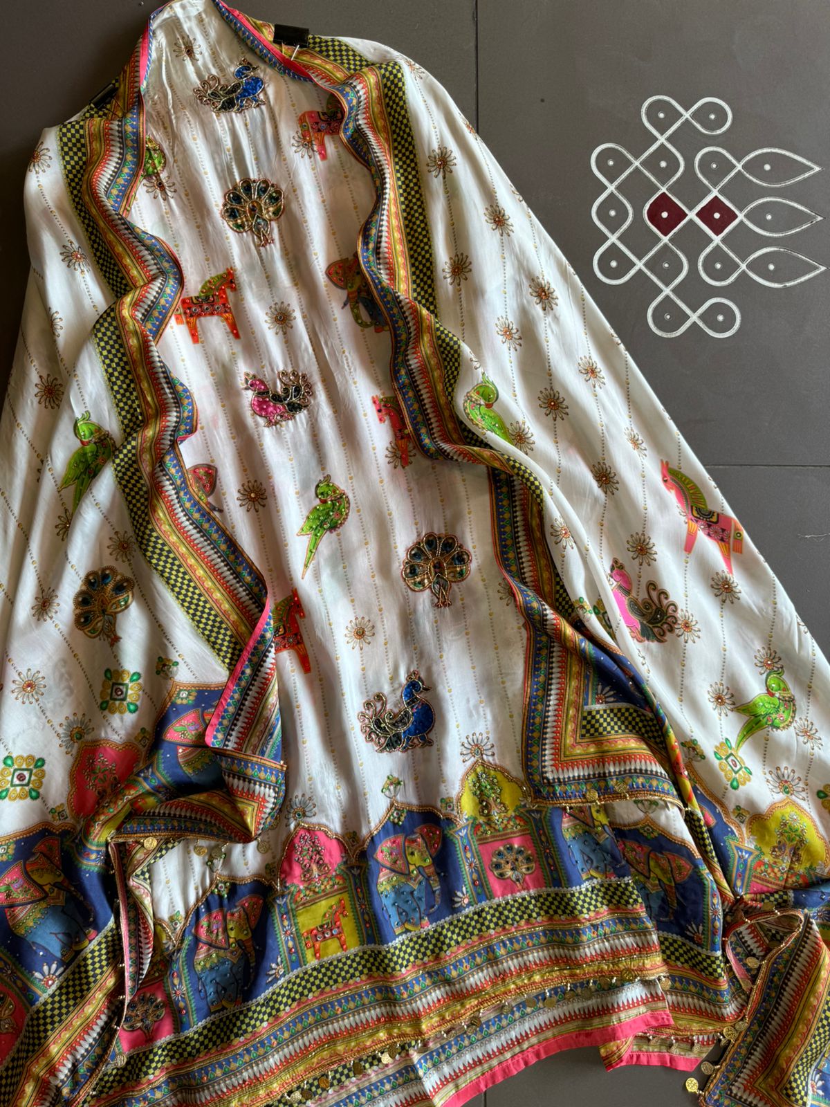 Unstitched Silk crepe shirt , Beautiful concept with Digital printing done