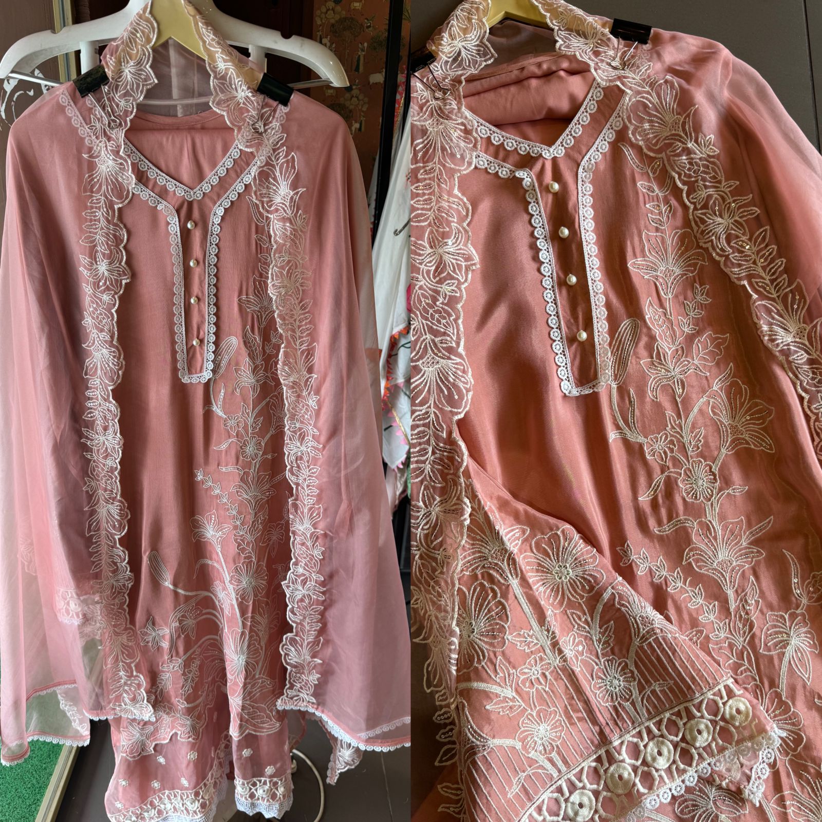 Soft cotton muslin shirt with thread and sequence embroidery detailing on the shirt front