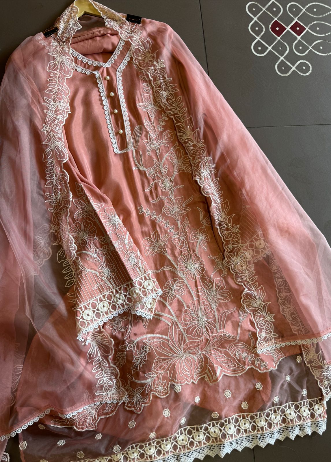 Soft cotton muslin shirt with thread and sequence embroidery detailing on the shirt front