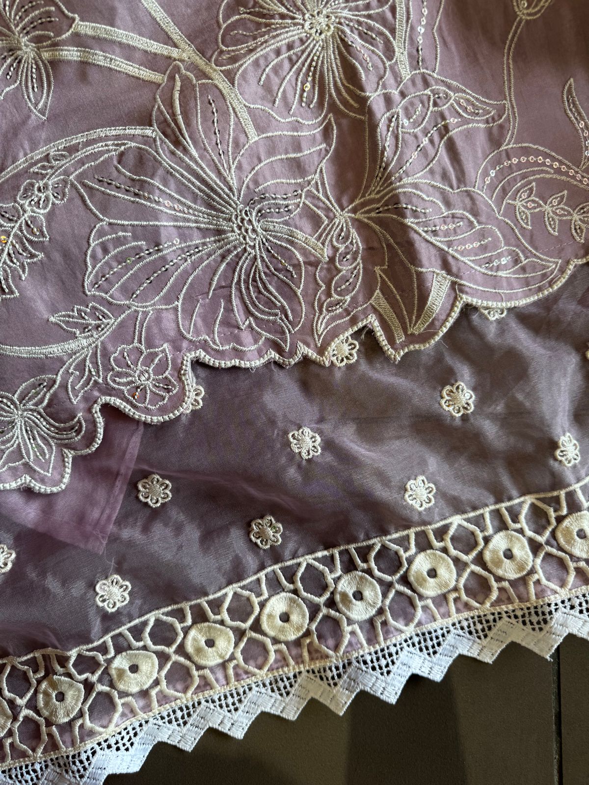 Soft cotton muslin shirt with thread and sequence embroidery detailing on the shirt front