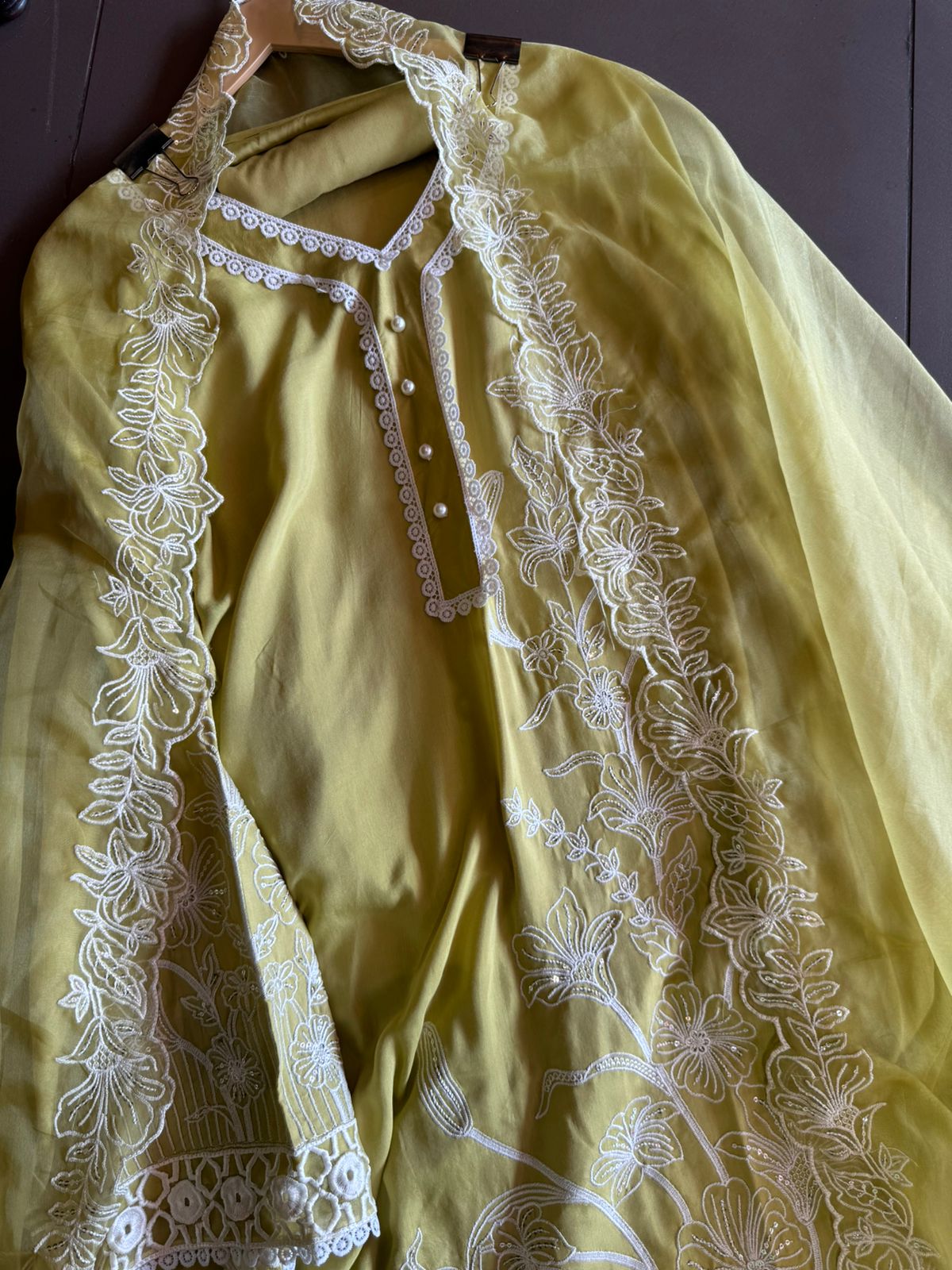 Soft cotton muslin shirt with thread and sequence embroidery detailing on the shirt front