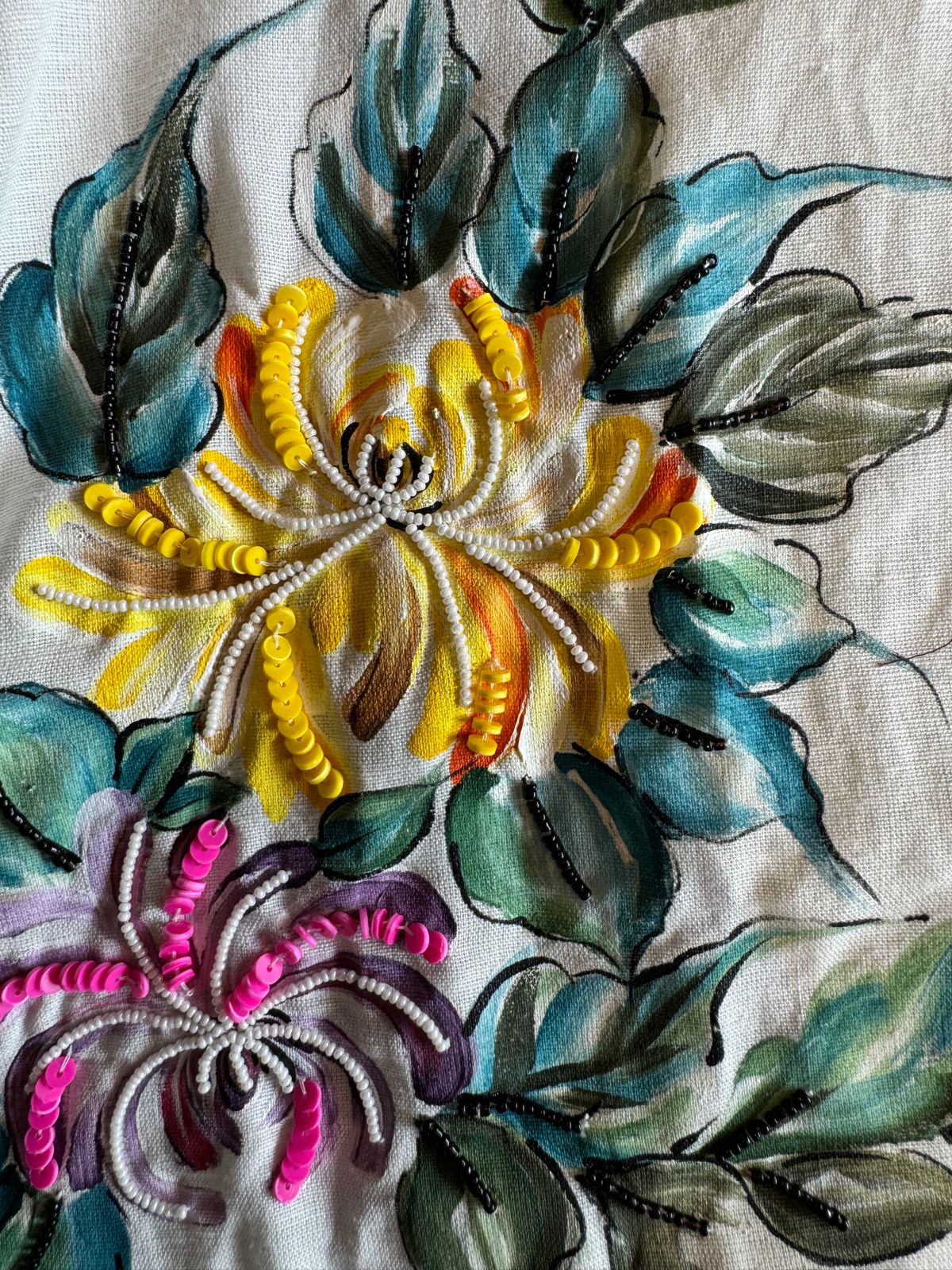 Pure linen cotton COORD set handpainted , With Smart button detailings and Handcrafted With Handembroidery