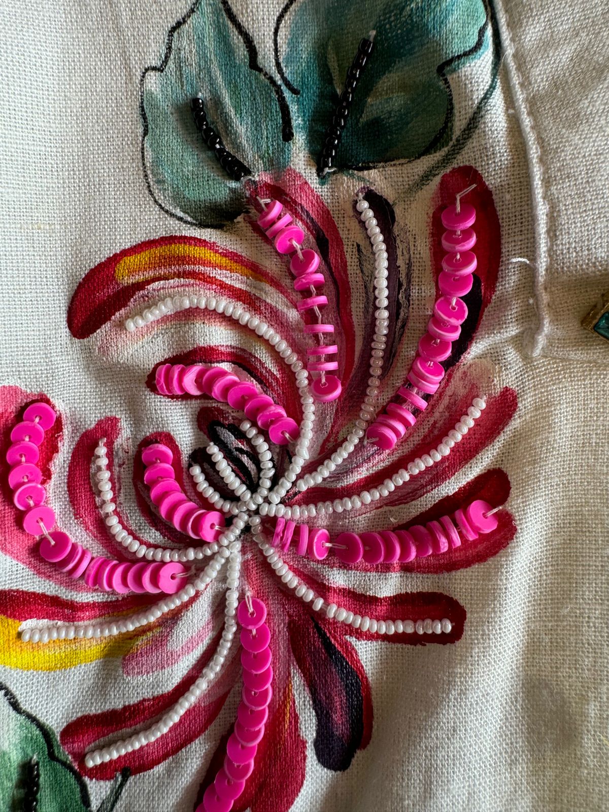 Pure linen cotton COORD set handpainted , With Smart button detailings and Handcrafted With Handembroidery