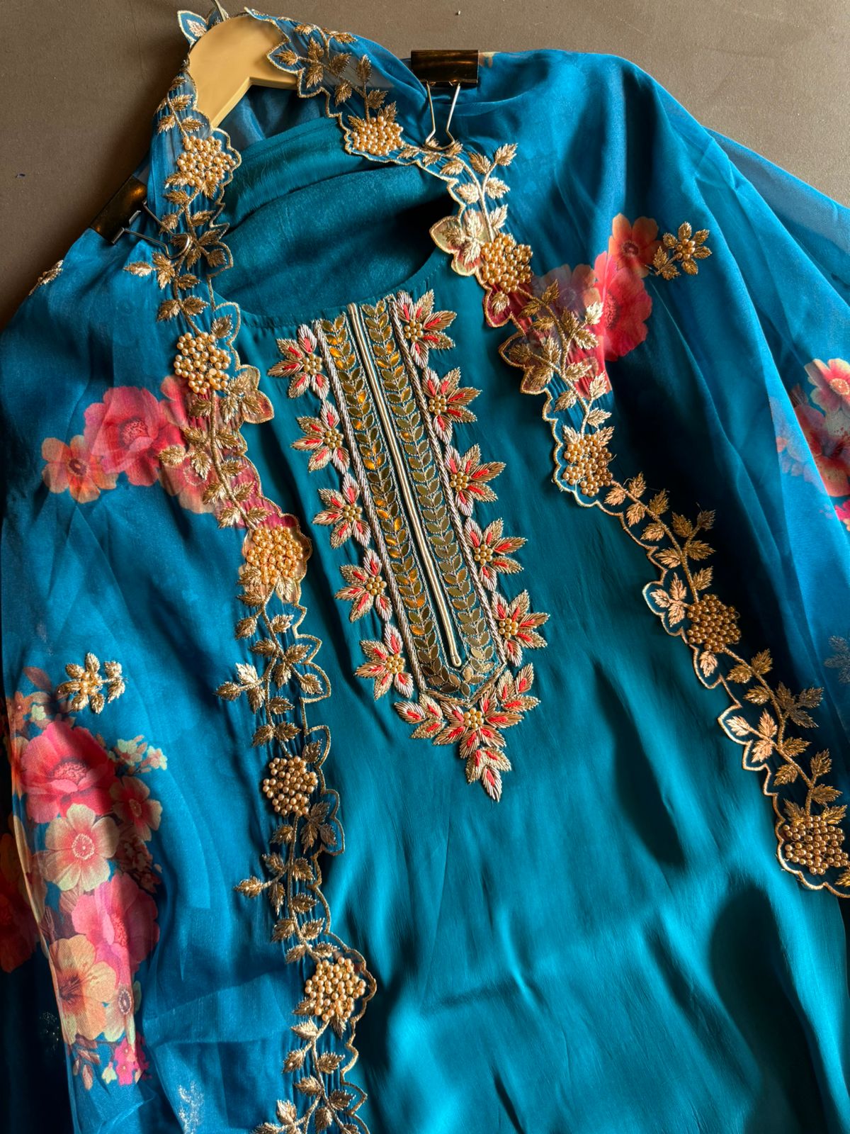 Pure crepe Shirt (Unstitched and full in size) with beautiful Neckwork done