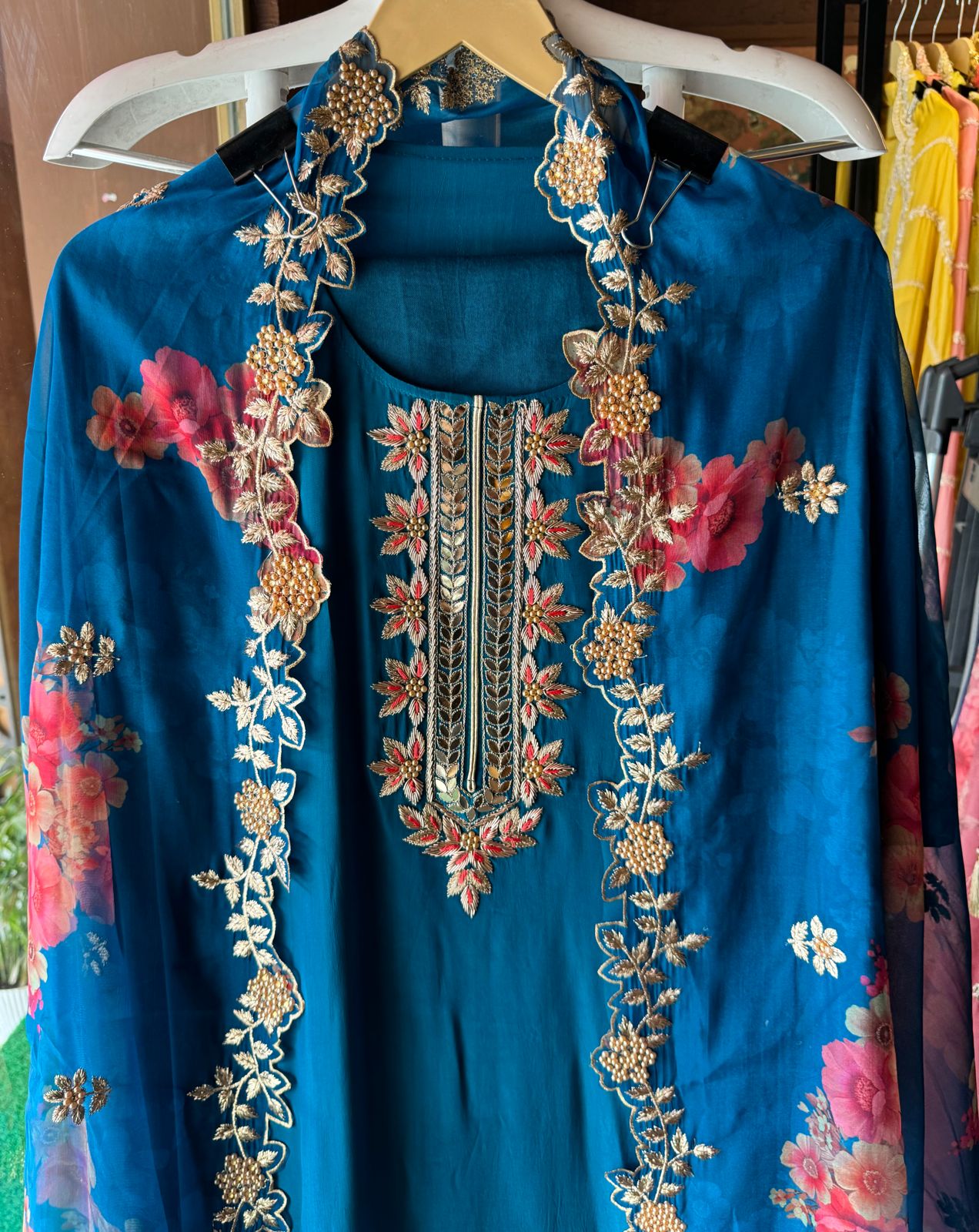 Pure crepe Shirt (Unstitched and full in size) with beautiful Neckwork done