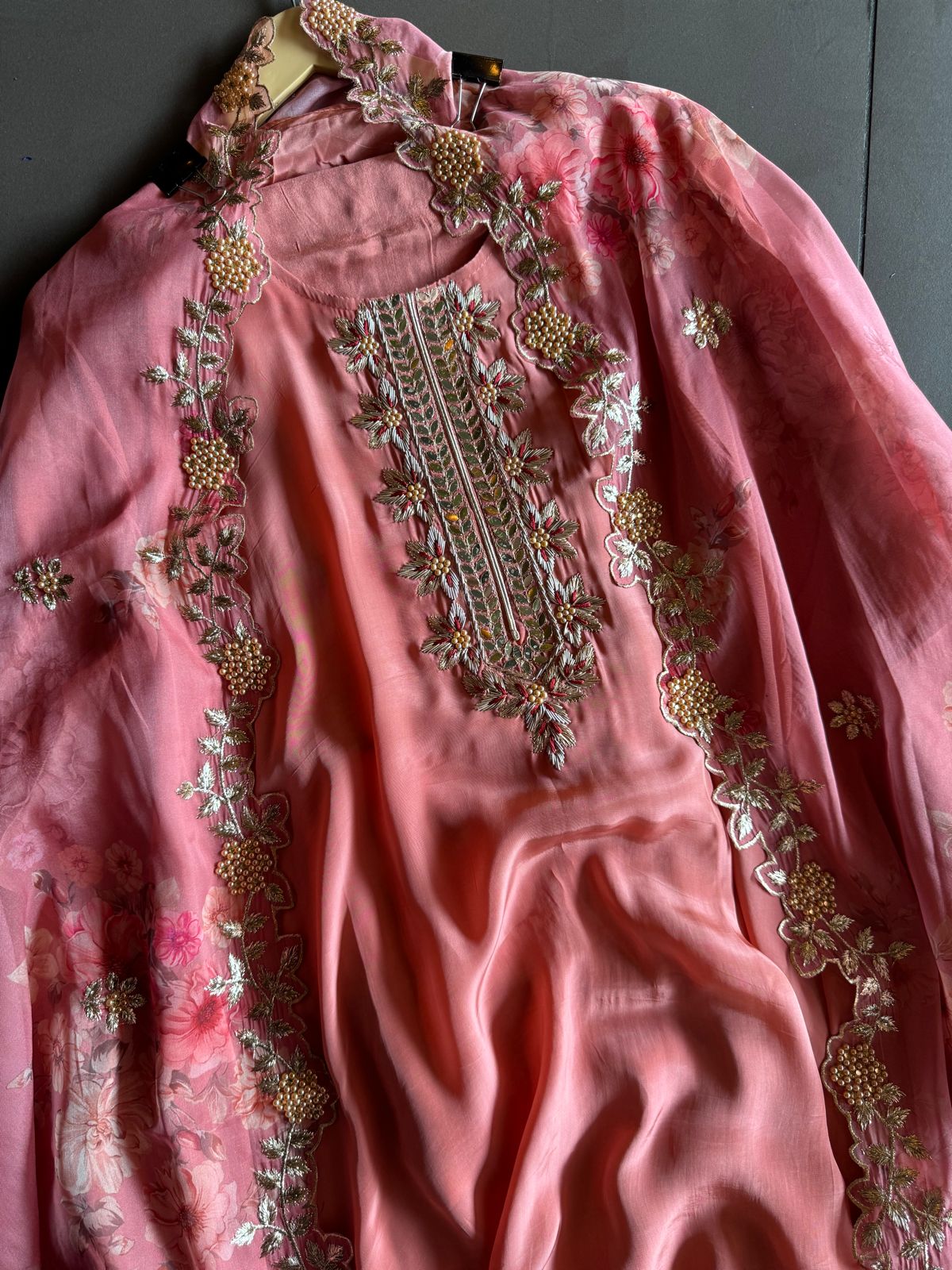 Pure crepe Shirt (Unstitched and full in size) with beautiful Neckwork done