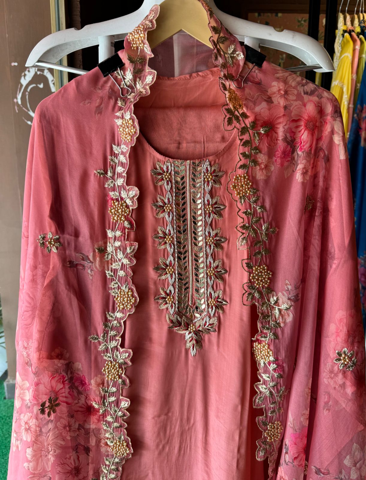 Pure crepe Shirt (Unstitched and full in size) with beautiful Neckwork done