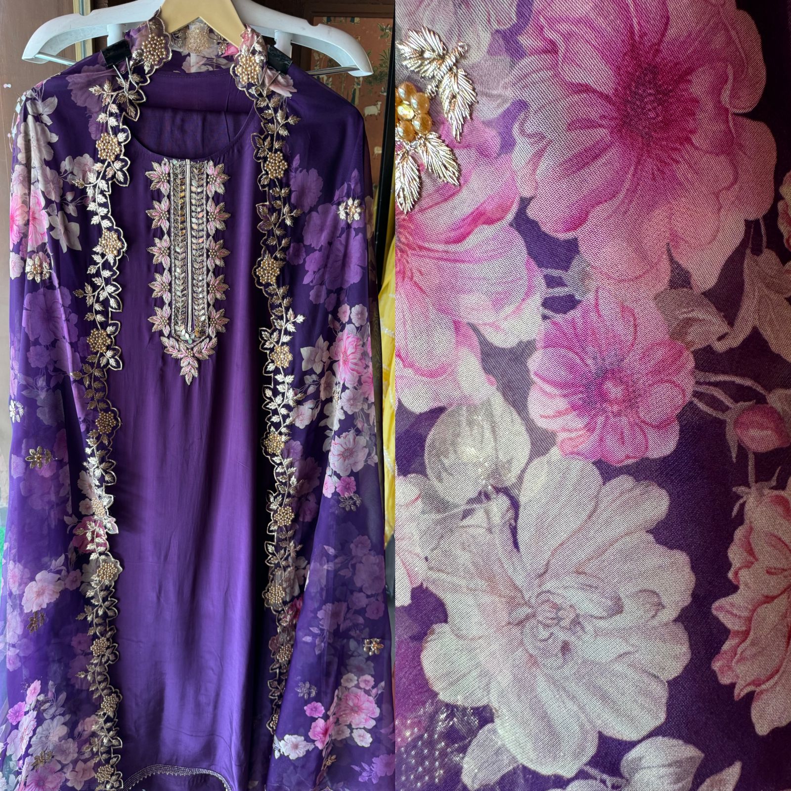 Pure crepe Shirt (Unstitched and full in size) with beautiful Neckwork done