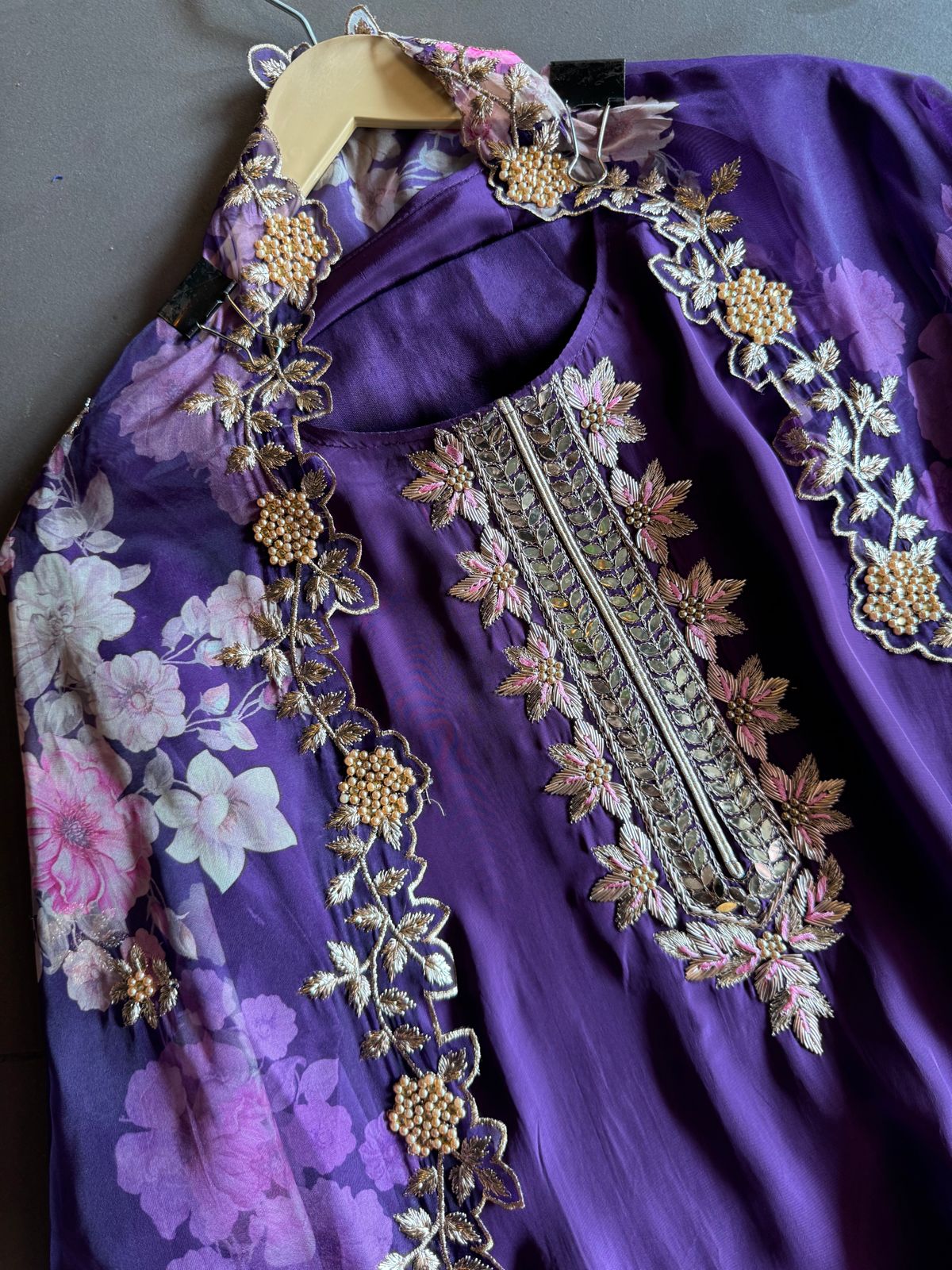 Pure crepe Shirt (Unstitched and full in size) with beautiful Neckwork done