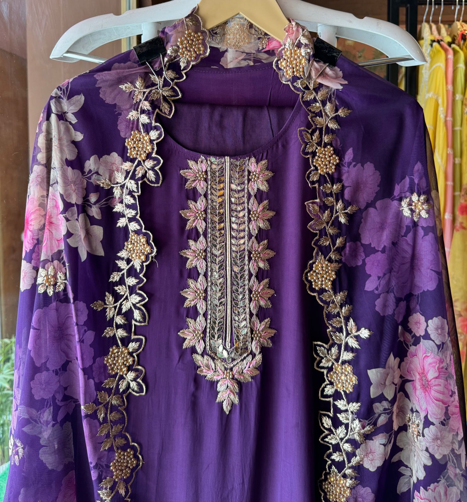 Pure crepe Shirt (Unstitched and full in size) with beautiful Neckwork done