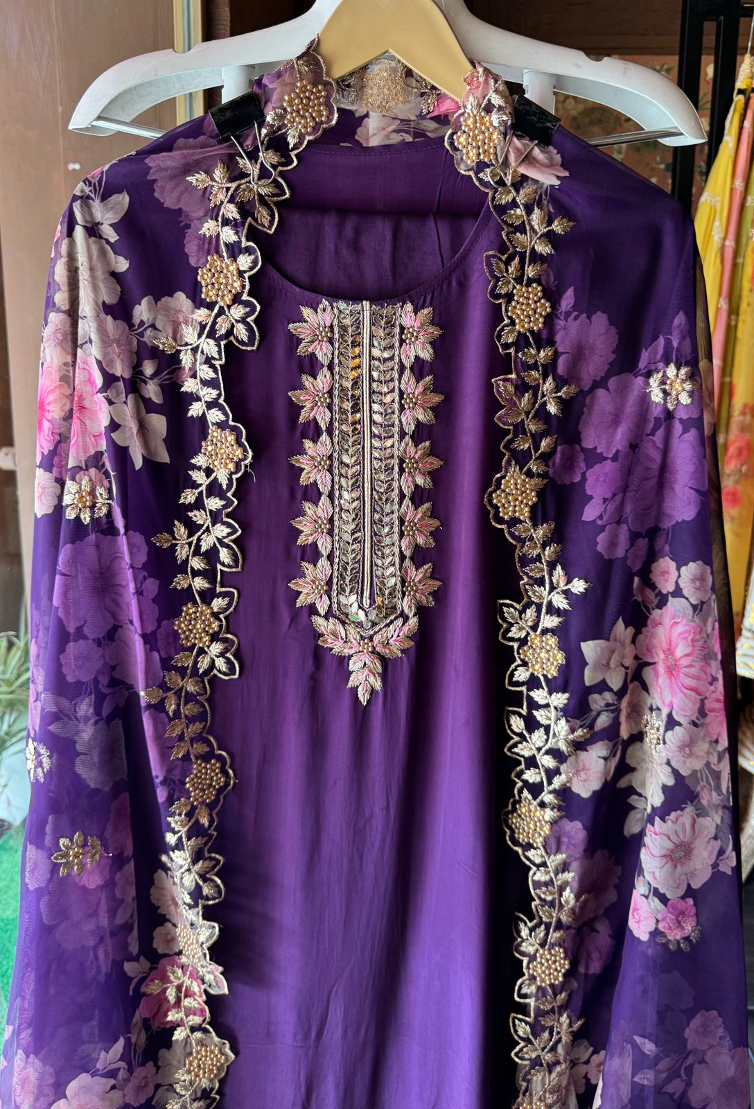 Pure crepe Shirt (Unstitched and full in size) with beautiful Neckwork done