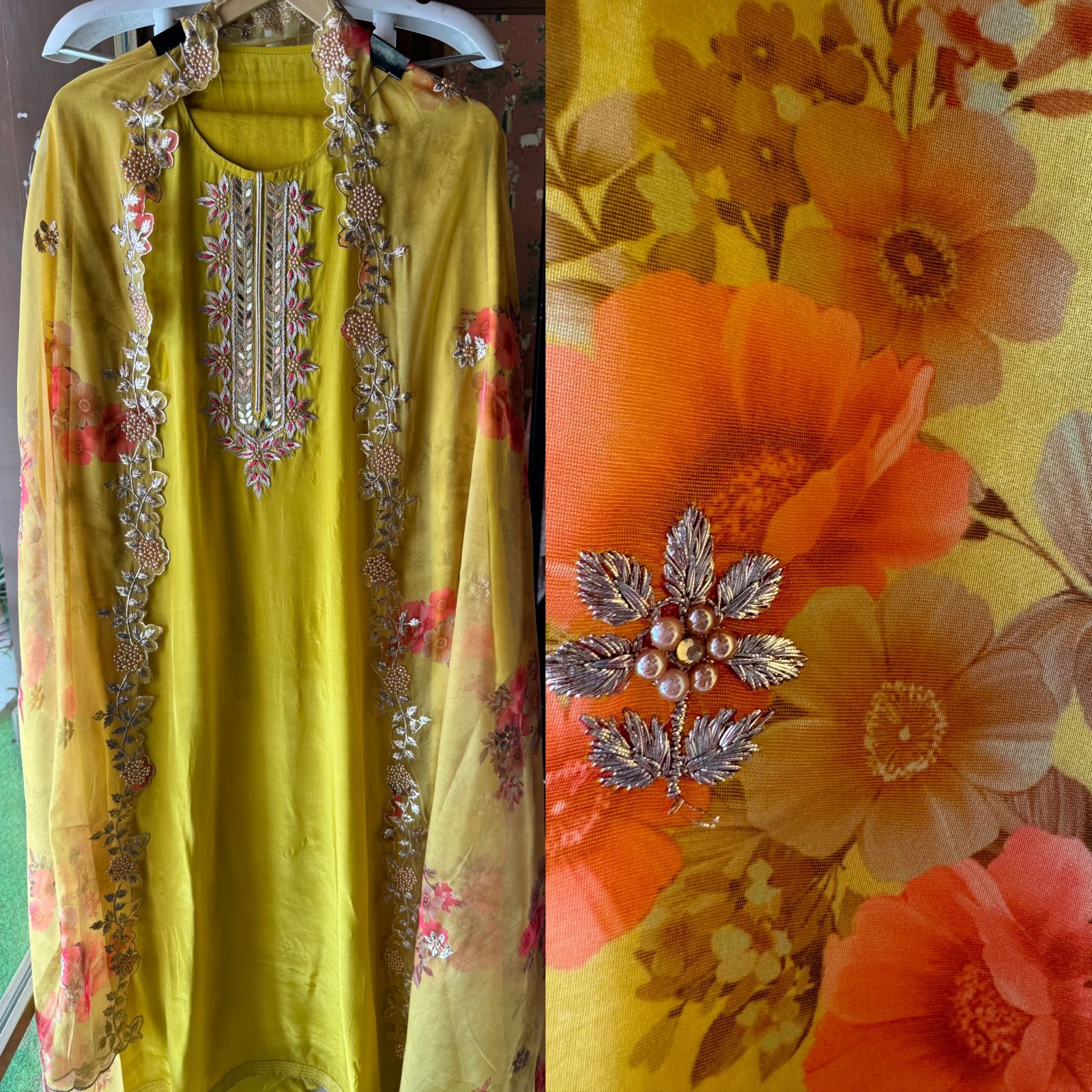 Pure crepe Shirt (Unstitched and full in size) with beautiful Neckwork done