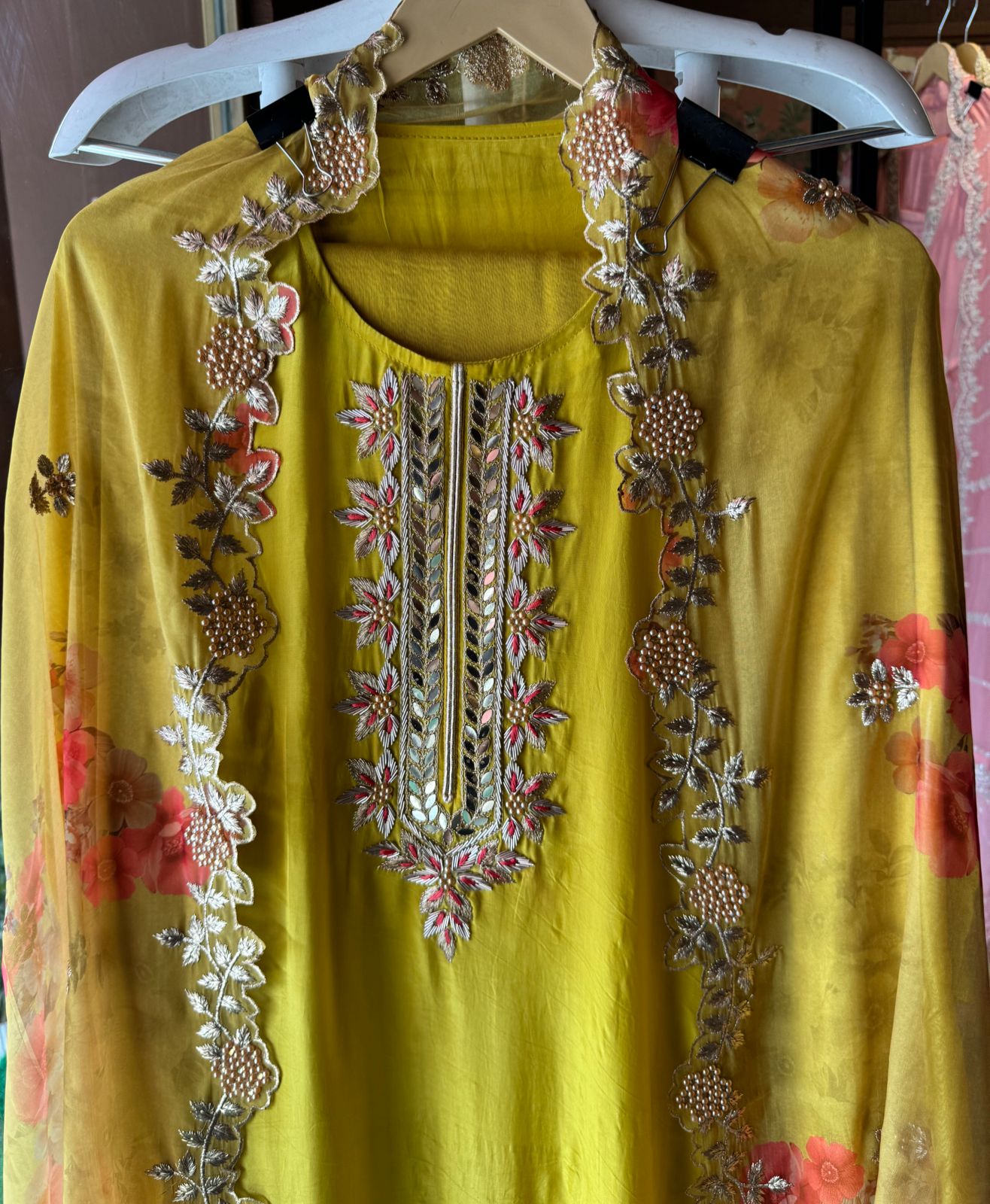 Pure crepe Shirt (Unstitched and full in size) with beautiful Neckwork done