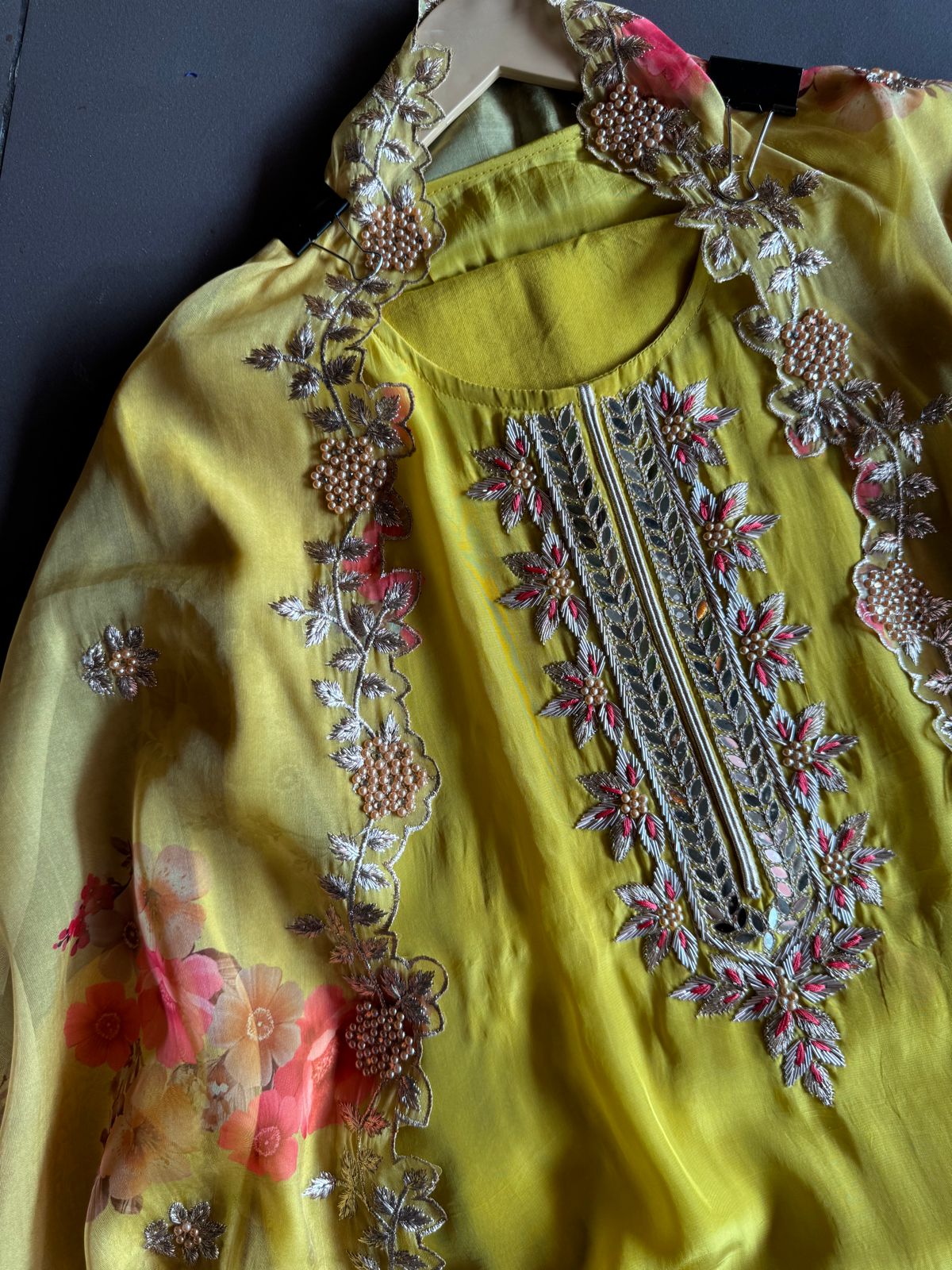 Pure crepe Shirt (Unstitched and full in size) with beautiful Neckwork done