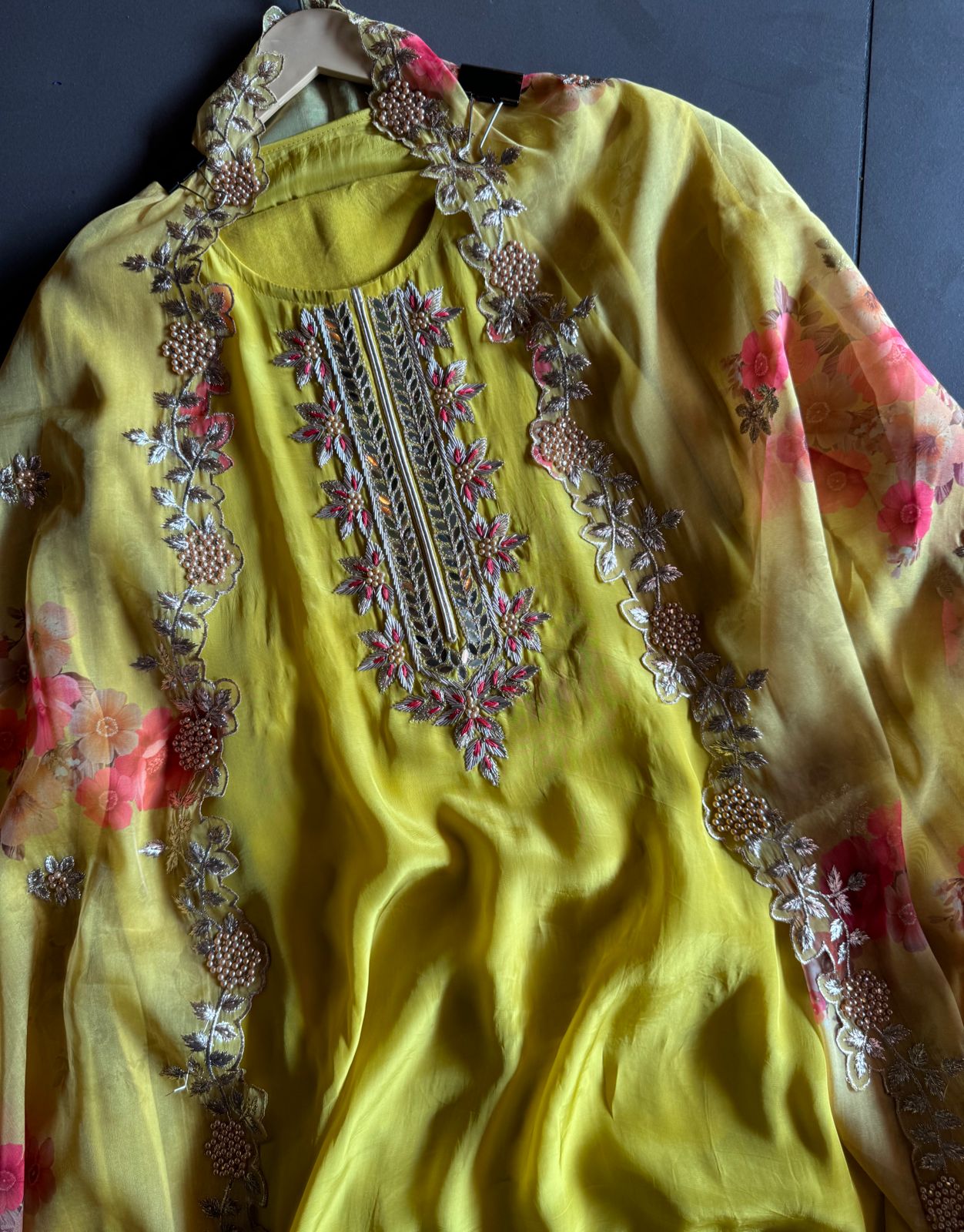 Pure crepe Shirt (Unstitched and full in size) with beautiful Neckwork done