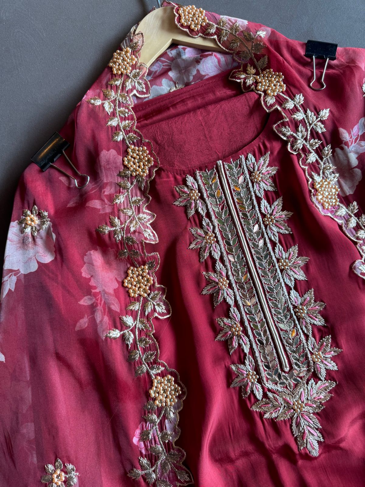 Pure crepe Shirt (Unstitched and full in size) with beautiful Neckwork done