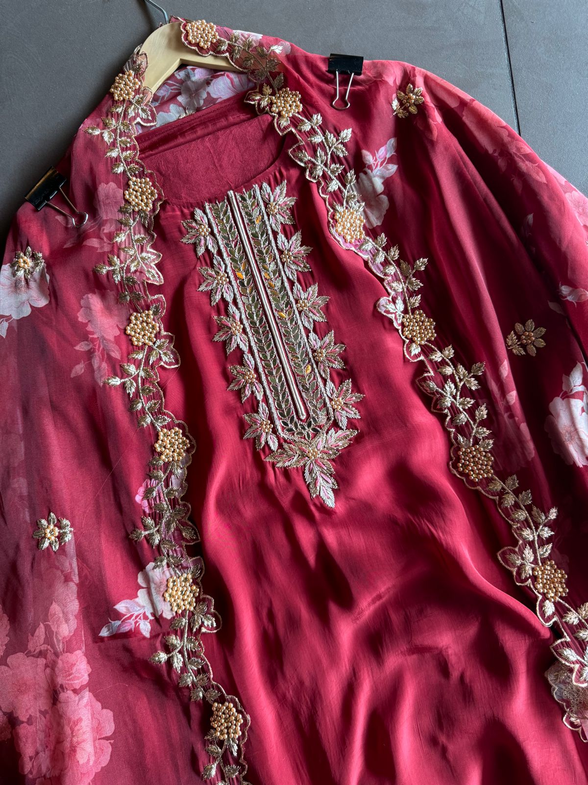 Pure crepe Shirt (Unstitched and full in size) with beautiful Neckwork done