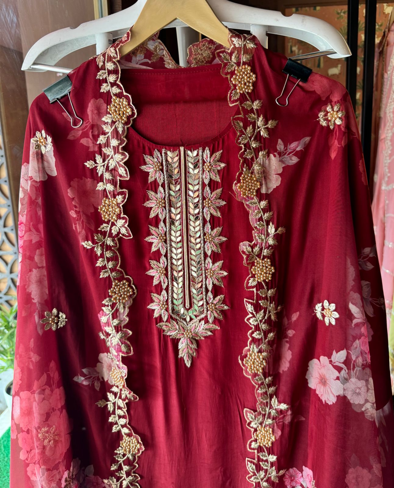 Pure crepe Shirt (Unstitched and full in size) with beautiful Neckwork done