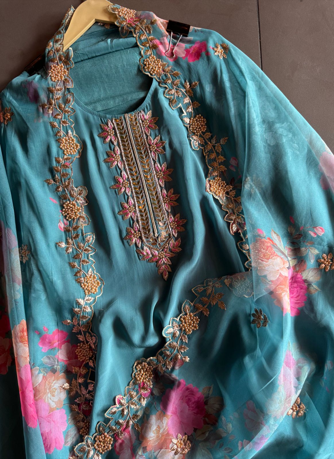 Pure crepe Shirt (Unstitched and full in size) with beautiful Neckwork done