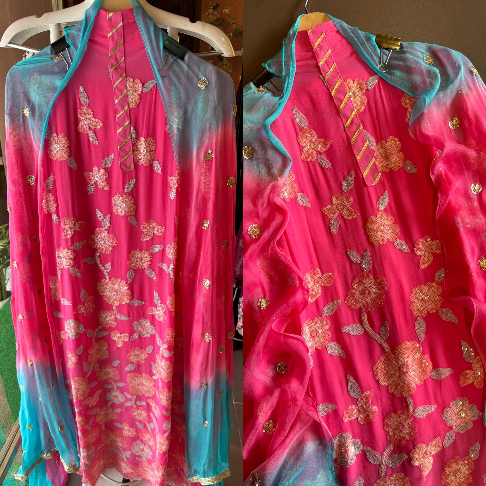 Pure lightweight Georgette shirt with heavily embroidered thread work