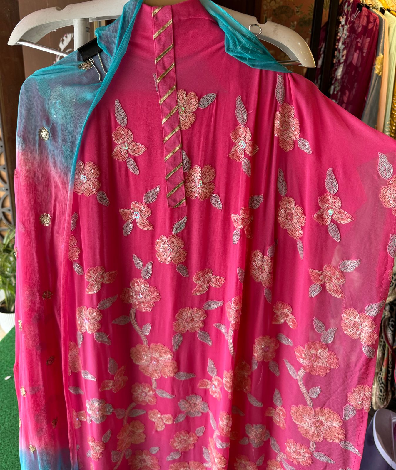 Pure lightweight Georgette shirt with heavily embroidered thread work