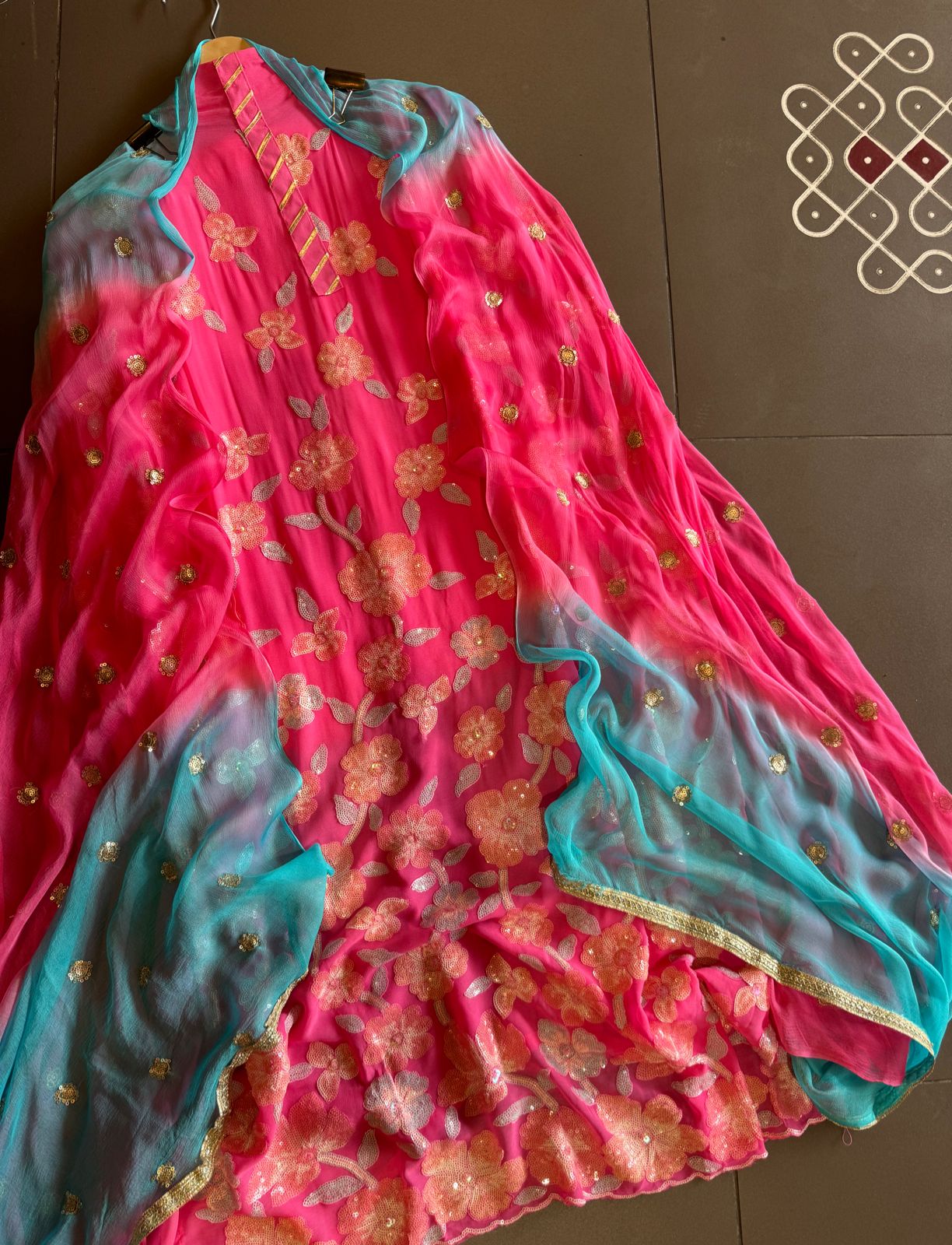 Pure lightweight Georgette shirt with heavily embroidered thread work