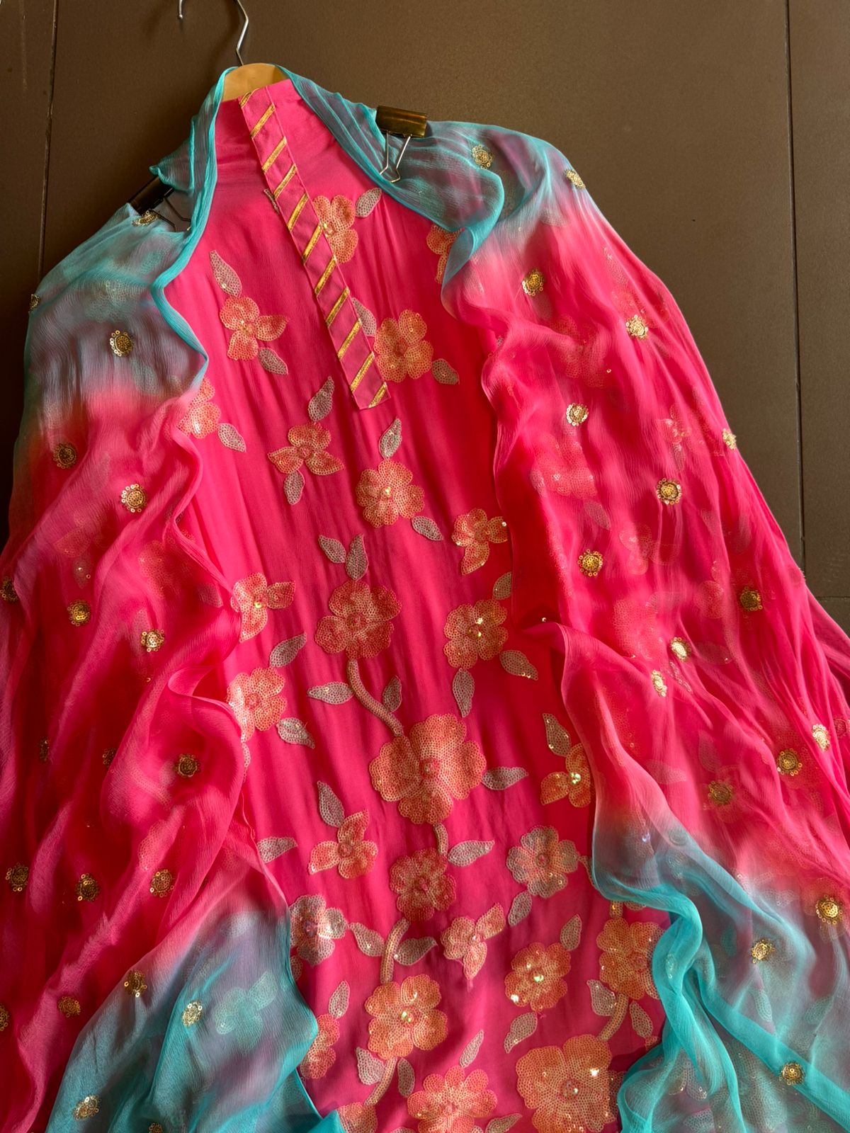 Pure lightweight Georgette shirt with heavily embroidered thread work