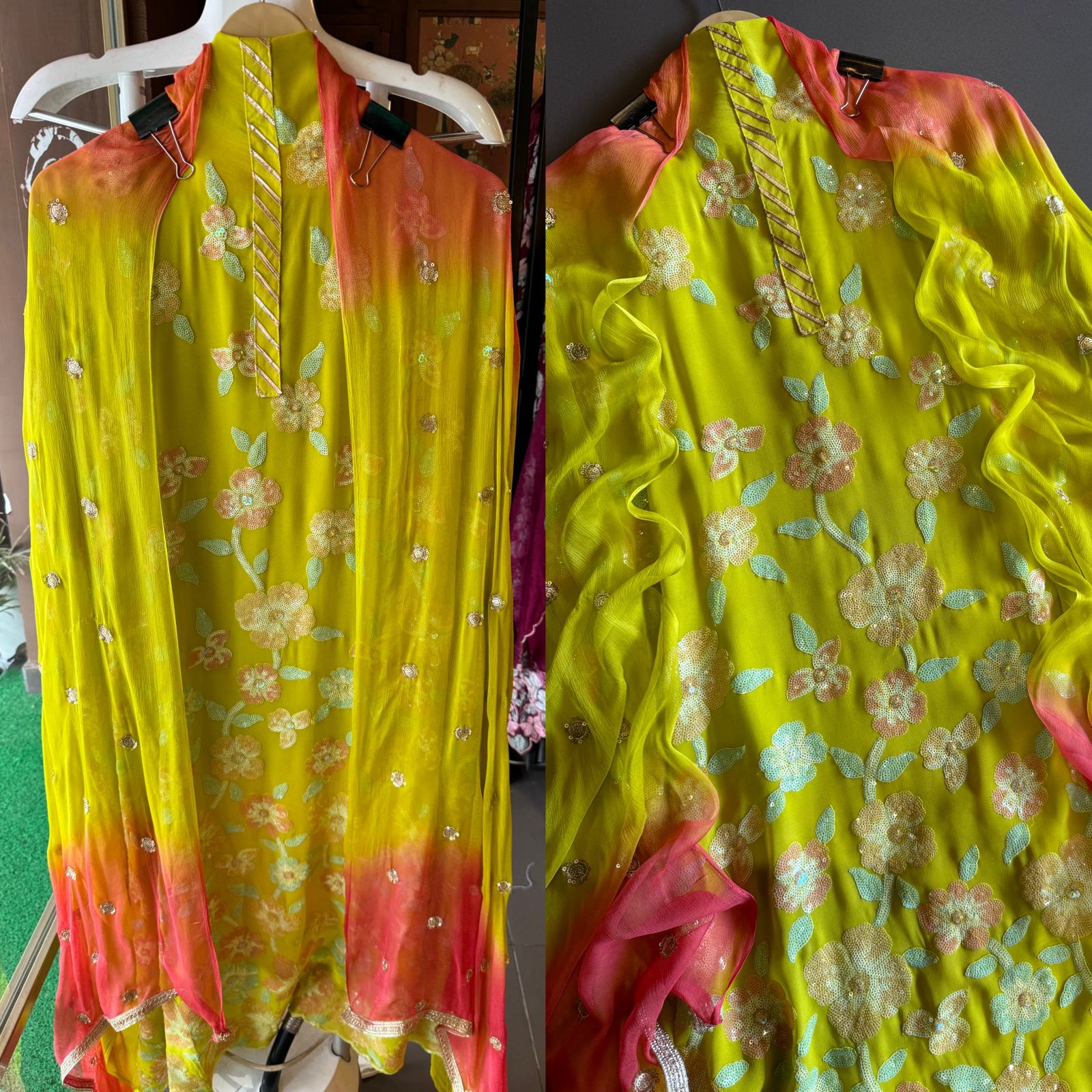 Pure lightweight Georgette shirt with heavily embroidered thread work