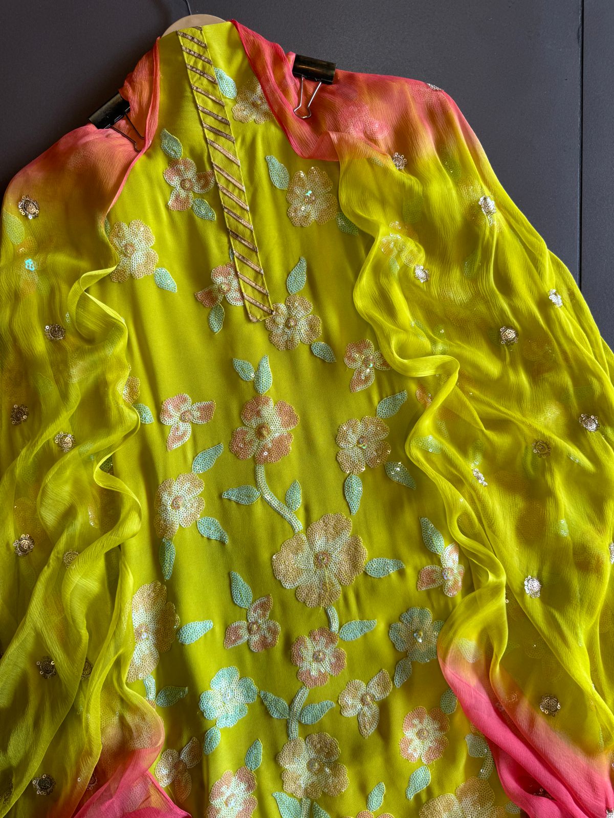 Pure lightweight Georgette shirt with heavily embroidered thread work