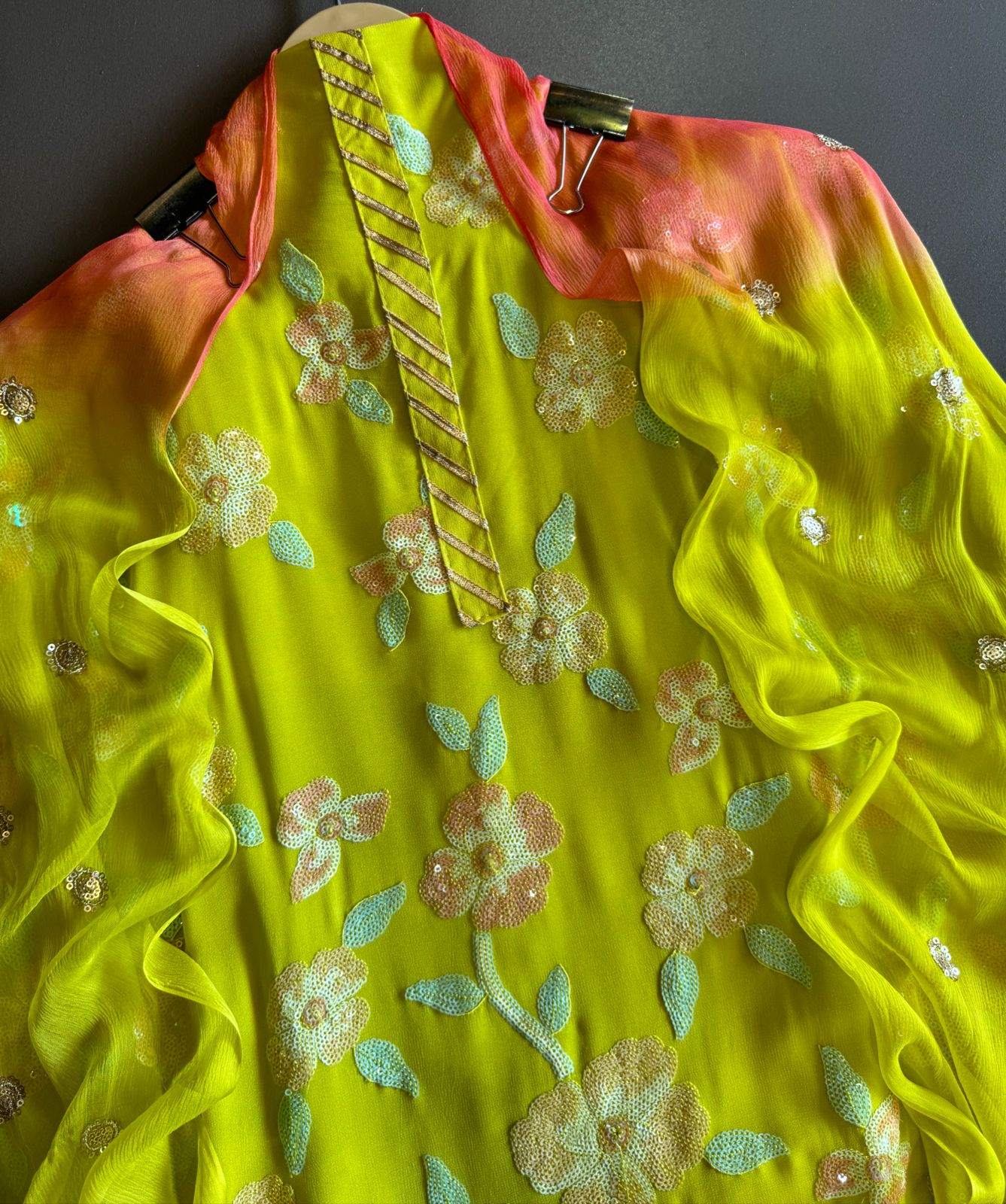 Pure lightweight Georgette shirt with heavily embroidered thread work