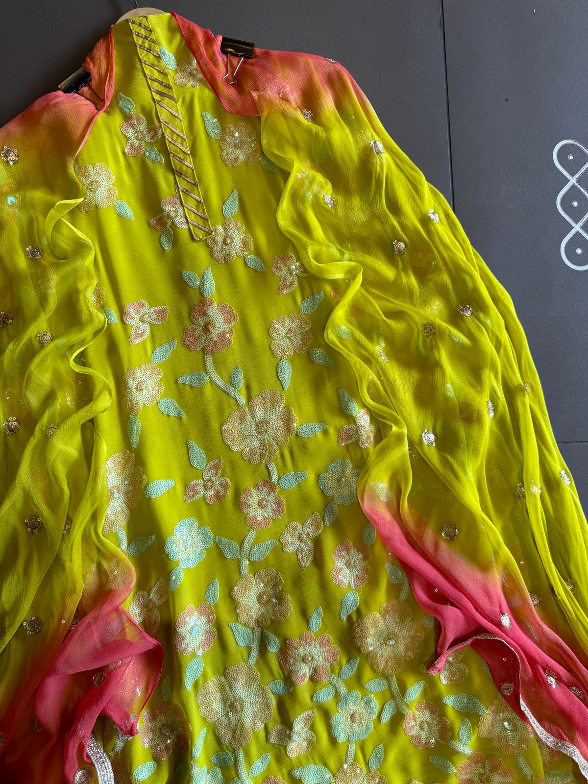 Pure lightweight Georgette shirt with heavily embroidered thread work