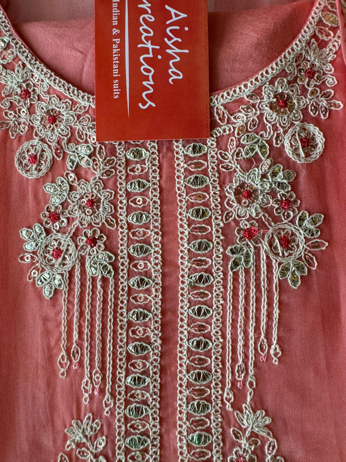 Soft organza floral Digital printed Unstitched shirt with dori embroidery on the neckline (Cream in colour)