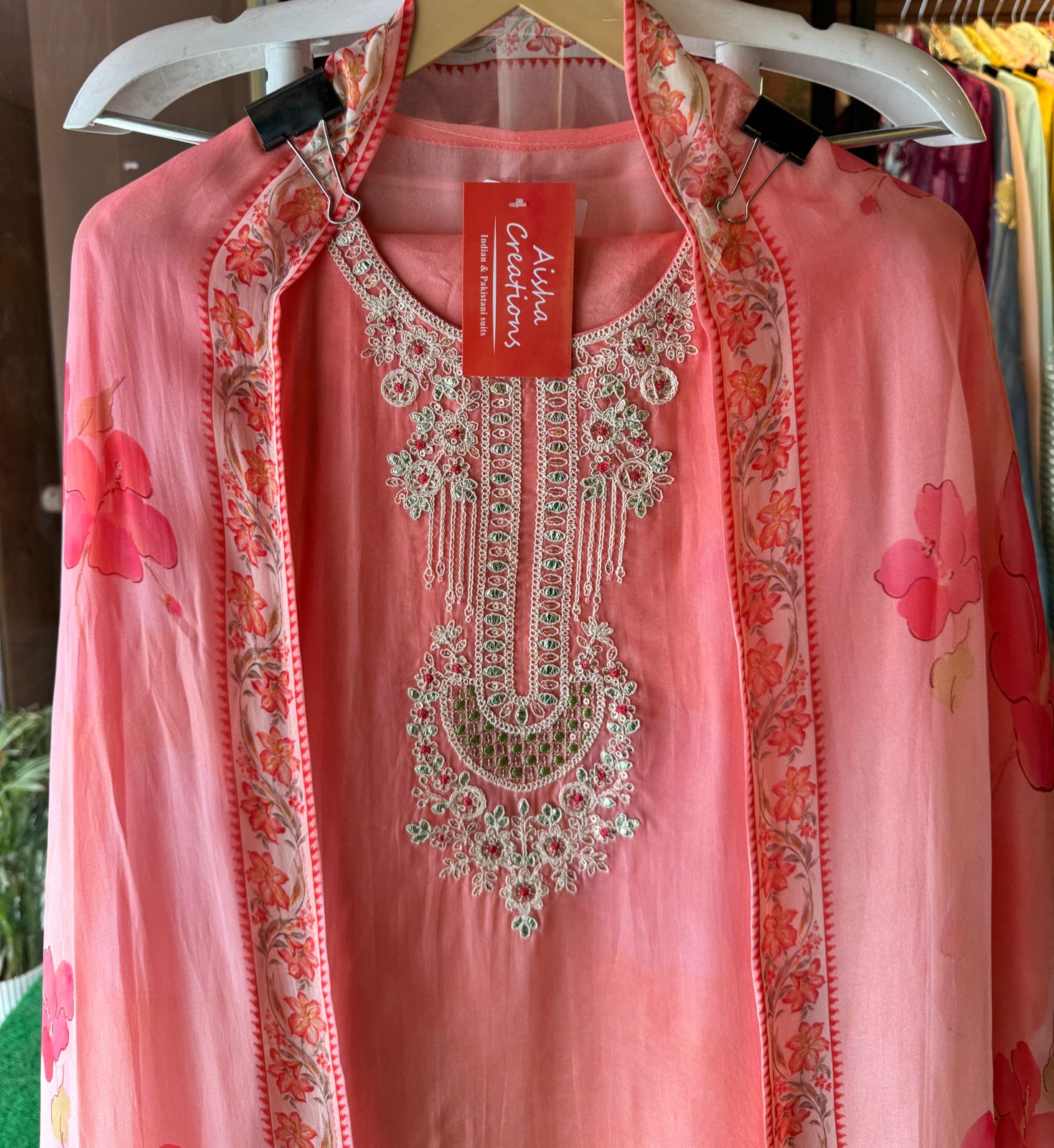 Soft organza floral Digital printed Unstitched shirt with dori embroidery on the neckline (Cream in colour)