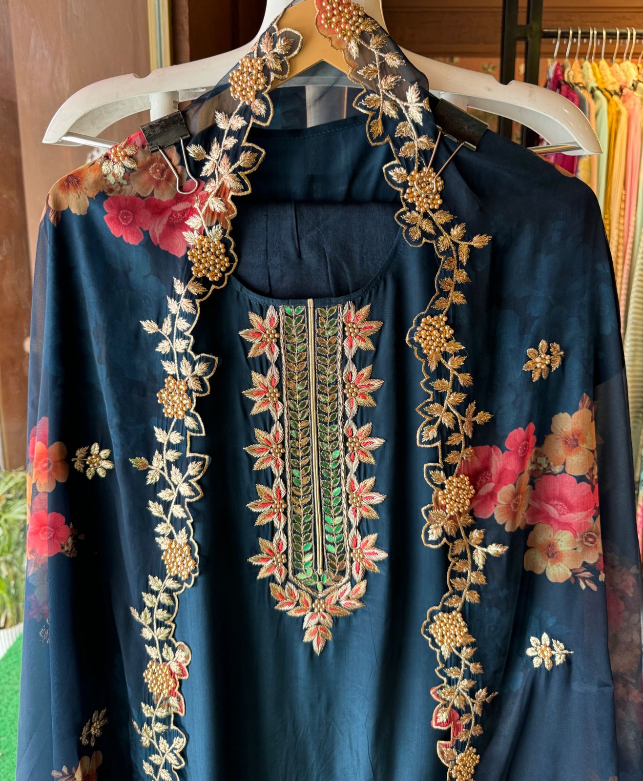 Pure crepe Shirt (Unstitched and full in size) with beautiful Neckwork