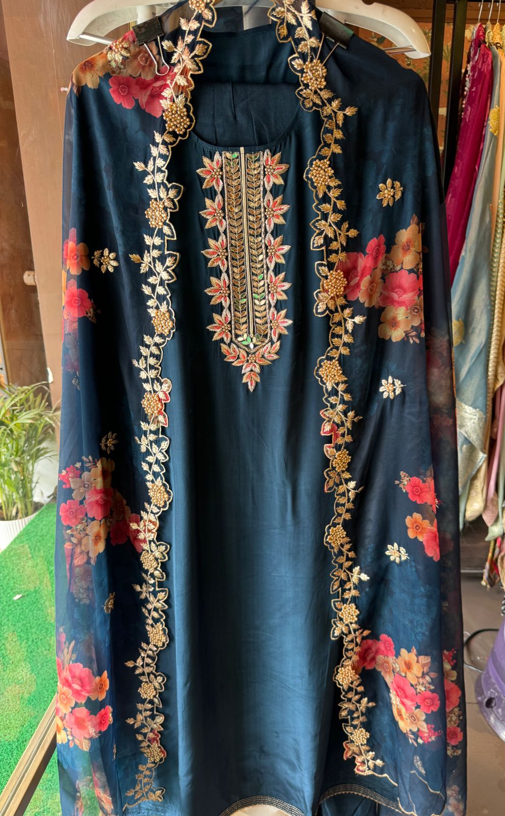 Pure crepe Shirt (Unstitched and full in size) with beautiful Neckwork