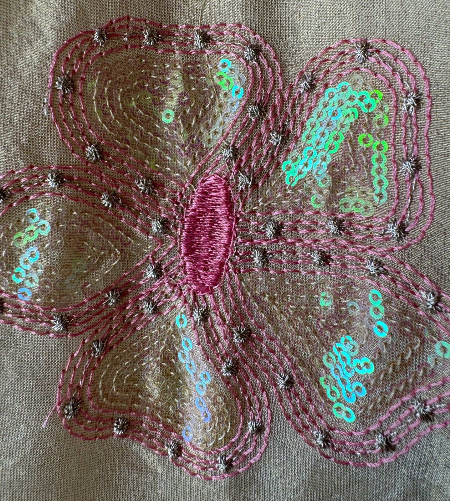 Soft shimmer tissue shirt with light gold beige base and beautiful sequence