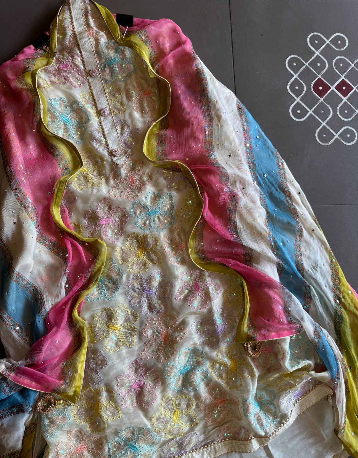 Soft shimmer tissue shirt with light gold beige base and beautiful sequence